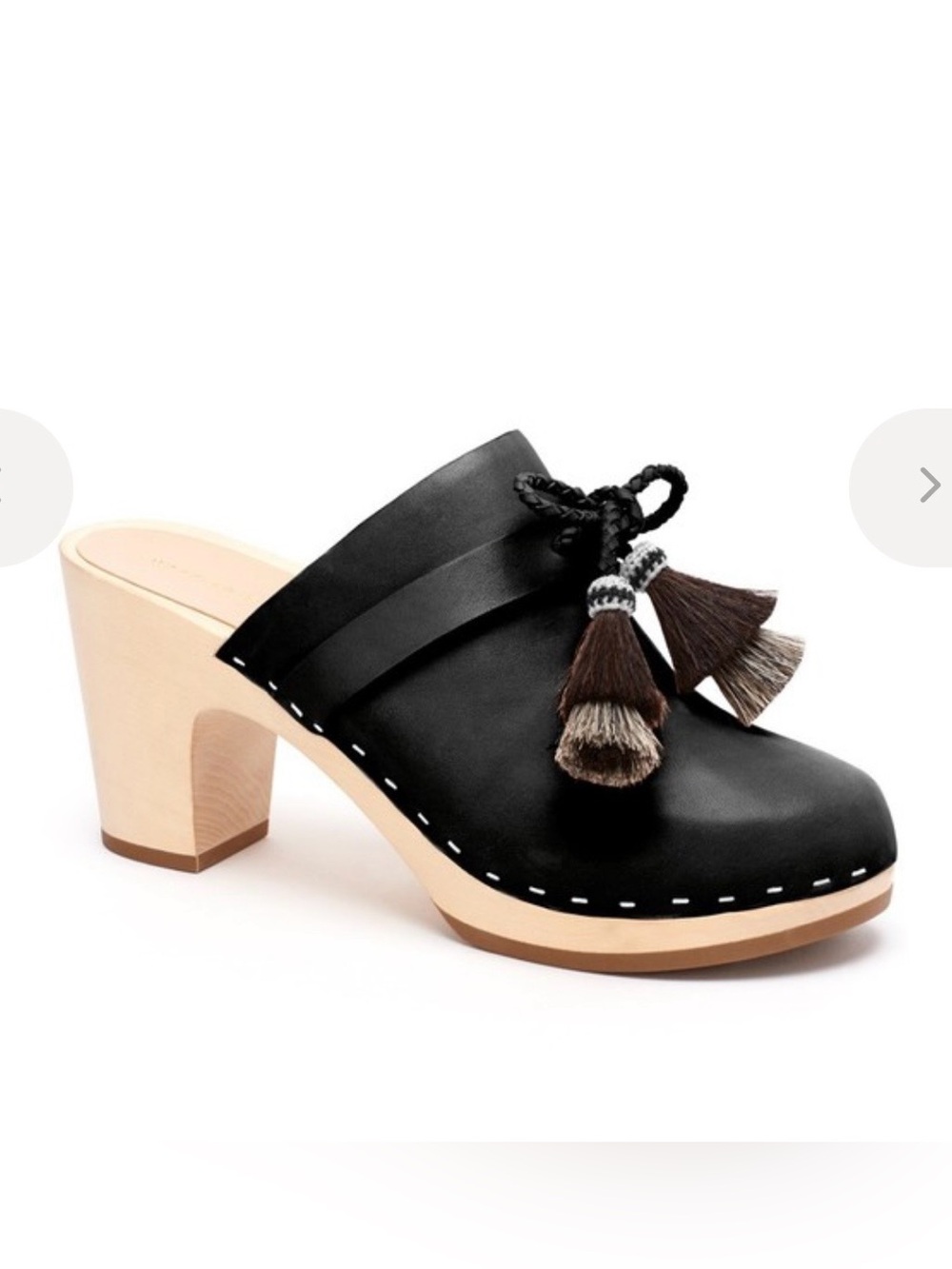 Loeffler Randall Roberta tassel black leather clogs. Wood bottoms. Worn once.